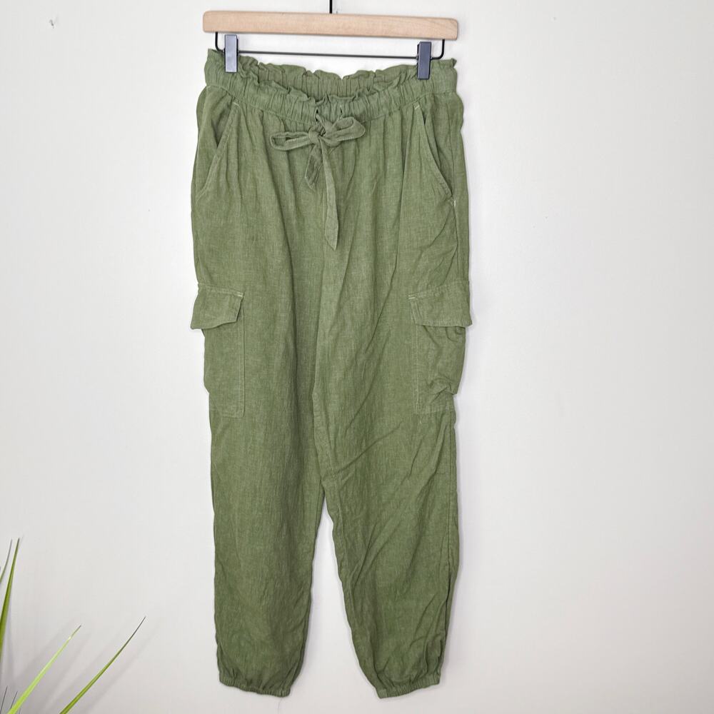 Aerie Women's Small Paperbag Linen Blend Cargo Joggers Green Pull-On‎ Summer